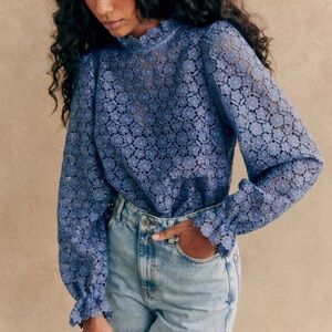 Sézane Jordyna Blouse in Azul Blue size 40